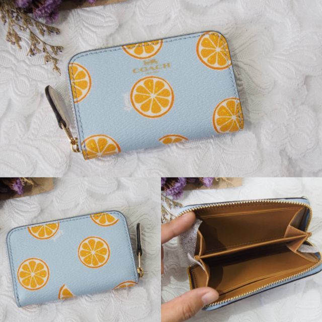 ส่งฟรี-กระเป๋าใส่เหรียญ-สีฟ้าลายส้ม-2360-zip-around-coin-case-with-orange-print-im-orange-blue