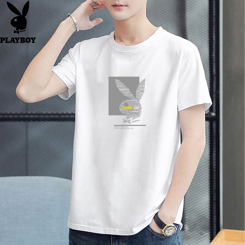 s-5xl-playboy-เสื้อยืดคอกลม-แขนสั้น-ผ้าฝ้ายแท้-ทรงหลวม-สไตล์บอททอม-แฟชั่นฤดูร้อน-สําหรับผู้ชาย