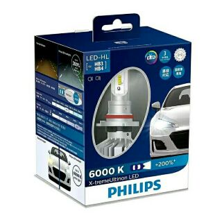 หลอดไฟหน้ารถยนต์PHILIPS X-TREME UTINON LED 6000K HB3/HB4 +200%