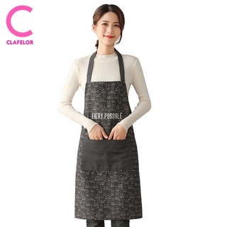 CLAFELOR-ผ้ากันเปื้อนผ้าฝ้ายครัวกันน้ำและกันเพรียง แฟชั่นสตรีสไตล์ญี่ปุ่น สำหรับทำอาหาร QB-P289