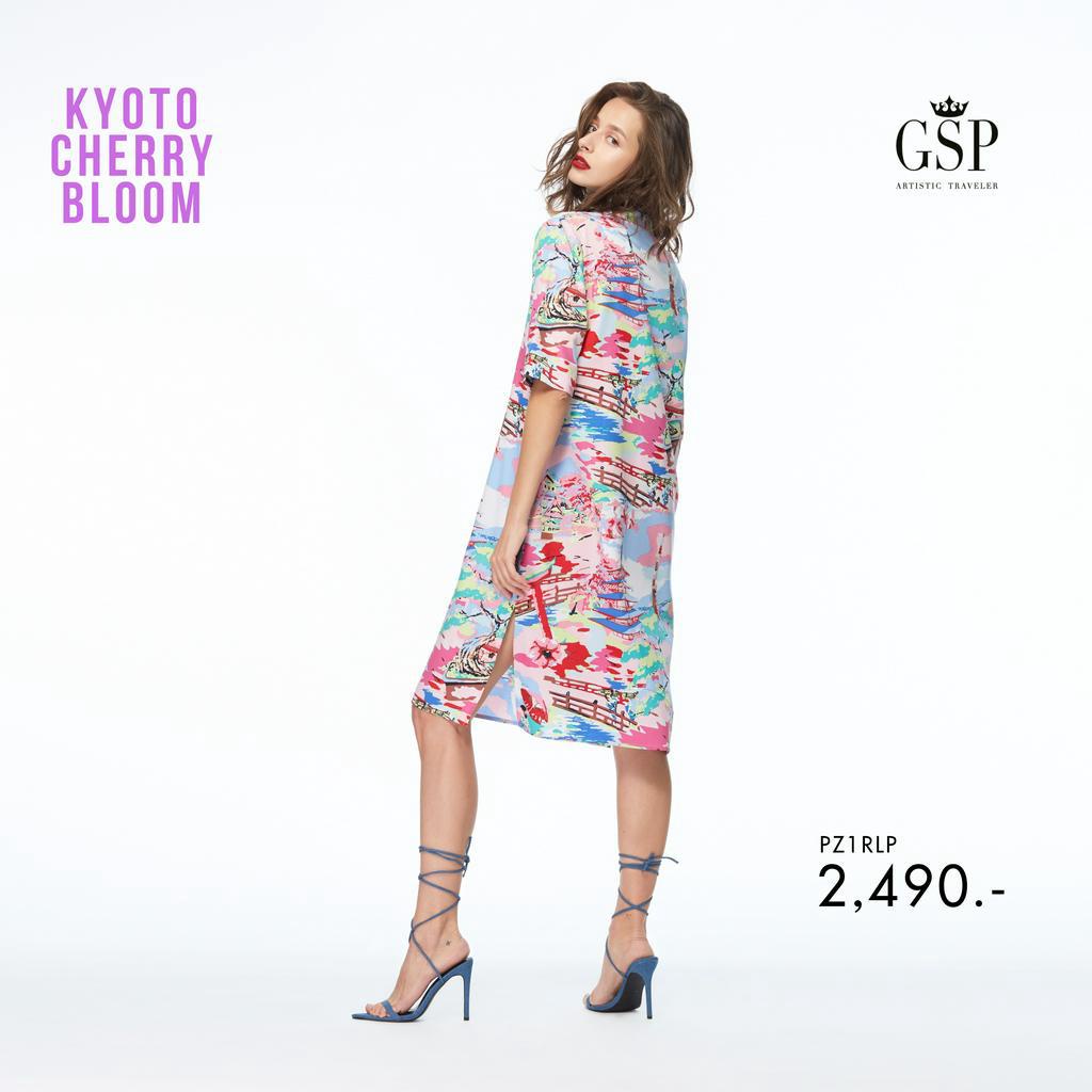 gsp-ชุดเดรส-dress-เดรสผ้าเรยอน-แขนสามส่วน-ลายพิมพ์-kyoto-cherry-bloom-blouse-pz1rlp