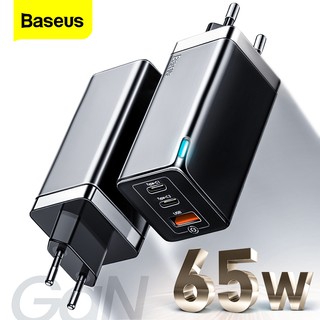[แถมสาย PD 100w ฟรี] Baseus หัวชาร์จ GaN 65W วัตต์ High Power PD 3.0 ชาร์จไว สำหรับ i14 I13 I12 Quick Charge 3.0 สำหรับ Xiaomi USB Phone Charger AFC สำหรับ Samsung
