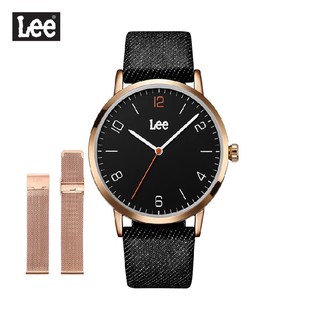 สินค้า Lee นาฬิกาข้อมือ สไตล์มินิมอล LEF-M153ARV1-17 แบรนด์แท้ USA สายยีนส์สีดำพร้อมสายสแตนเลสสีพิ้งโกล กันน้ำ ระบบอนาล็อก