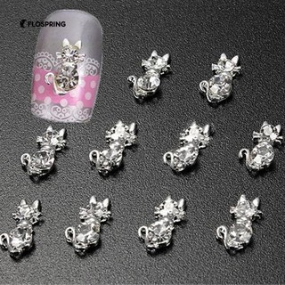 10 ชิ้น 3D ตกแต่งแมวที่น่ารัก Rhinestone เล็บเคล็ดลับศิลปะ Glitters Stickers