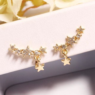 ต่างหูแฟชั่นสตรีต่างหูจี้ดาว Rhinestone เรียบง่าย