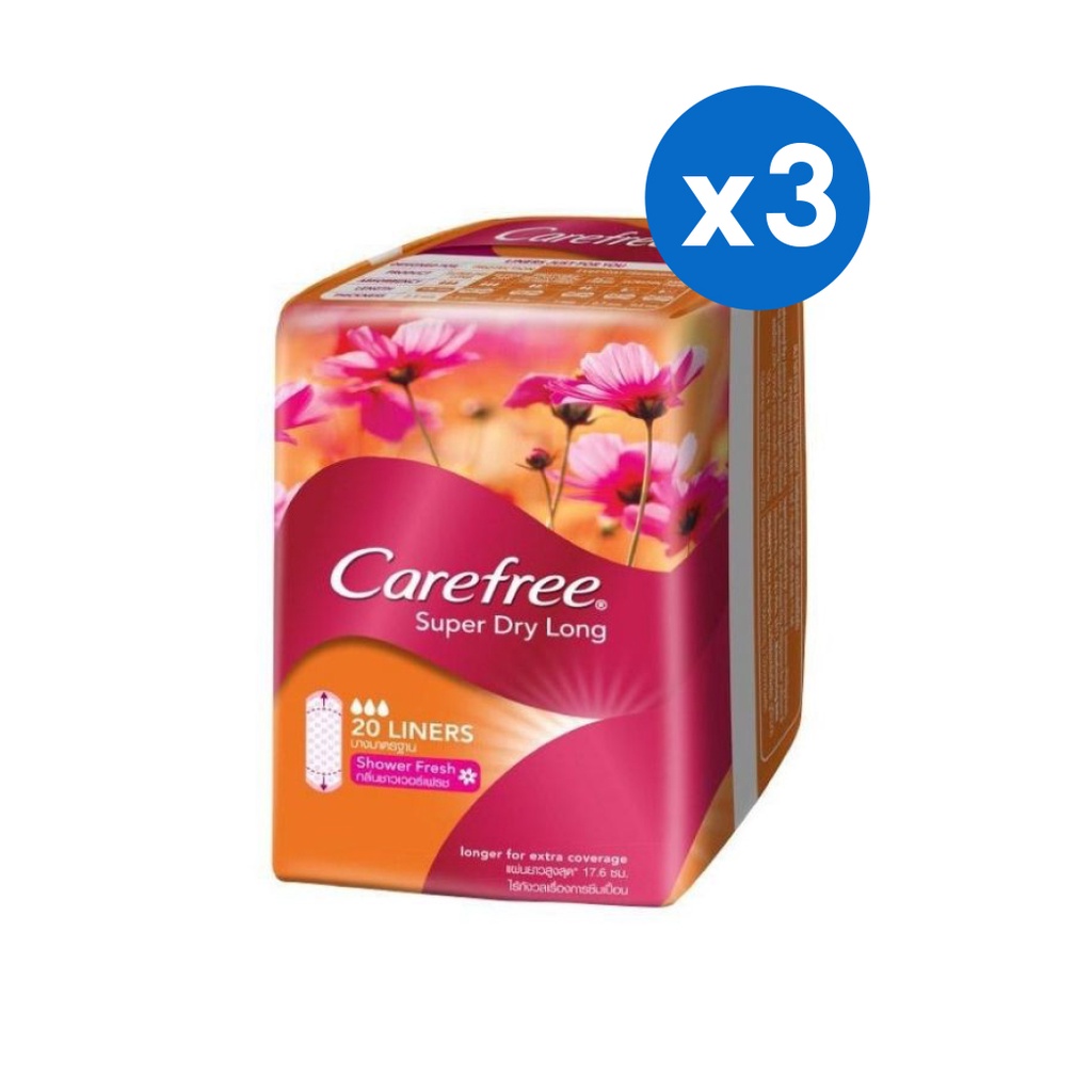 [3ชิ้น]Carefree Panty Liner Super Dry Long 20s แคร์ฟรี ซุปเปอร์ ดราย