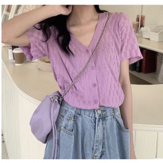 A22 💥เสื้อไหมพรมกระดุมหน้า ลายสีเหลี่ยม ทรงสวย ไม่ย้วย ไม่ยาน ไม่คันแน่นอนค่ะ💥