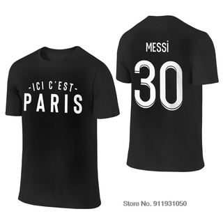 ฝ้ายเสื้อยืดพิมพ์ลายพร้อมส่ง เสื้อยืดคอกลมแขนสั้นผู้ชาย Cotton พิมพ์ลาย Lionel Messi Paris 30s-5xl