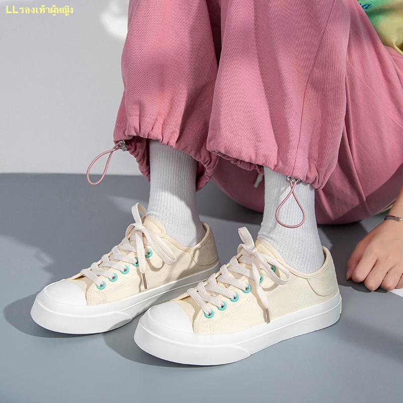 มีสินค้า-รองเท้าผ้าใบใหม่ผู้หญิง-2022-ใหม่ระบายอากาศบางส่วนรองเท้าผ้าใบนิ้วเท้าขนาดใหญ่รองเท้าสีขาวขนาดเล็ก