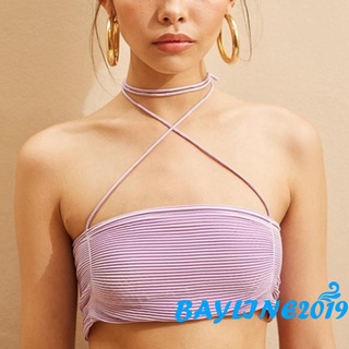 Bay- เสื้อครอปท็อป แขนกุด สีพื้น แฟชั่นฤดูร้อน สําหรับผู้หญิง