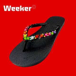 สินค้า SSS Weeker 135 6-9 รองเท้าแตะ หูคีบ ผู้หญิง ร้อยลูกปัดด้วยมือ พื้นยาง ไม่ลื่น ใส่สบาย (ดำ,ดาว,ลูกปัด)