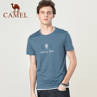 CAMEL เสื้อยืดแขนสั้นพิมพ์ลายอูฐทรงหลวมสําหรับผู้ชายS-5XL