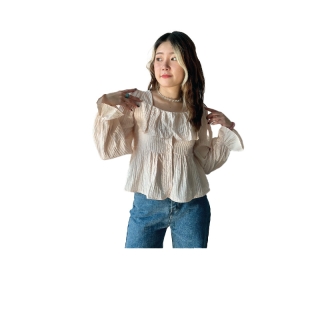 ️ลด50.-โค้ดWRYKEFnature.bkk- TPN1027 เสื้อคอเหลี่ยมระบายอกแขนยาว