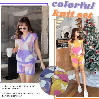 ภาพขนาดย่อของสินค้าCode : colorful knit set - (yellow/purple) ชุดเซ็ทเสื้อ+กางเกง