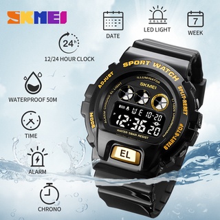 Skmei นาฬิกาข้อมือดิจิทัล LED โครโนกราฟ 12 24 ชั่วโมง กันน้ํา หน้าปัดใหญ่ 50 ม. สําหรับผู้ชาย