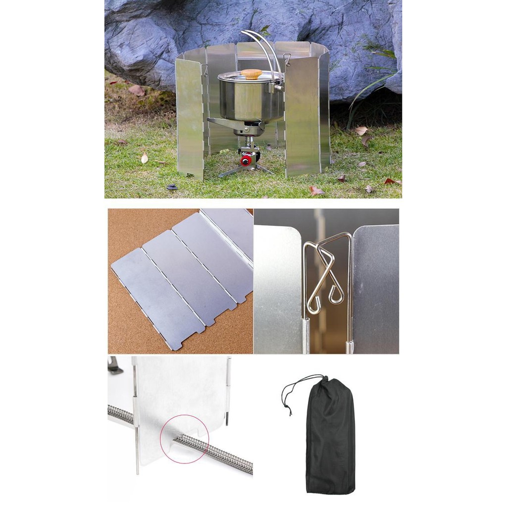 อลูมิเนียมกันลม-camping-outdoor-wind-blocking-cooking-stove-bbq-grill-10-pieces-aluminum-foldable-easy-carry-bag