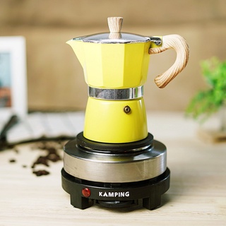 (สีเหลือง) KAMPING เตาไฟฟ้ามินิ 500W + หม้อต้มกาแฟสด มอคค่าพอท MOKA POT