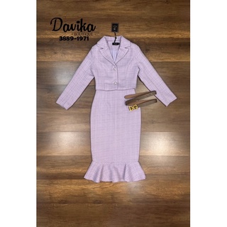 สูทโทนสีม่วง ชุดทำงาน ชุดเซทไปงาน สูท+กระโปรง+เข็มขัด 📍3889 งานป้าย Davika