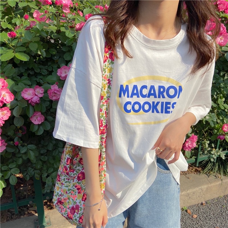 เสื้อยืดผ้าฝ้ายแขนสั้นเสื้อยืดสไตล์เกาหลี-macaron-cookie-พร้อมส่ง-ผ้าcottonอย่างดี