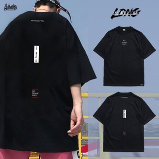 🔥 10.10. SALE 🔥 ® Oversize Long รุ่น No Thanks ( สกรีนนูน ) สีดำ เสื้อทรงA   M L / OLS