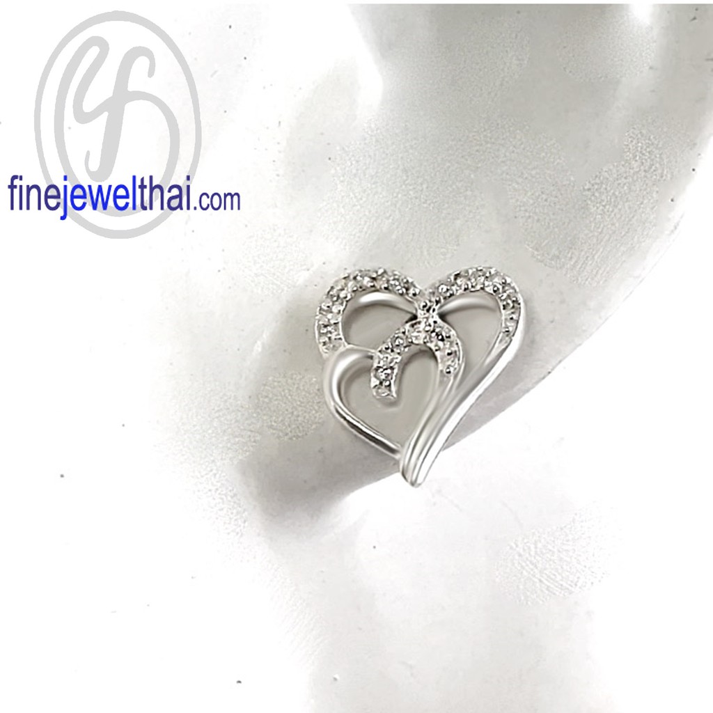 ต่างหู-หัวใจ-ต่างหูเพชร-ต่างหูเงินแท้-ออกแบบพิเศษ-heart-diamond-cz-silver-earring-e1163cz00p
