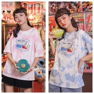 🌈พร้อมส่ง! เสื้อมัดย้อมลายน่ารักๆ ลายfruit juice oversize  คอกลม ผ้าลื่น ใส่สบาย สไตล์เกาหลี สีพาสเทล น่ารักๆ