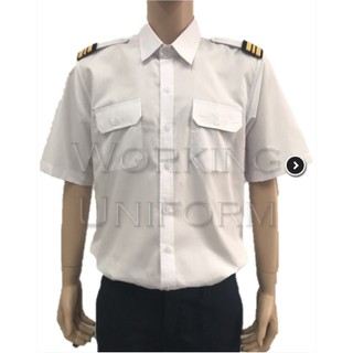 สินค้า เสื้อเชิ้ตนักบิน ชายสีขาว แขนสั้น (ไม่รวมบั้ง) ผ้าคอมทวิว