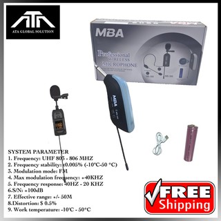 MBA AUDIO THAILAND ไมค์ลอย MBA MB-388 ไมค์ลอยหนีบปกเสื้อ UHF ไมค์หนีบปกเสื้อ ไร้สาย ไมค์หนีบไร้สาย