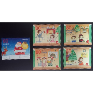 J121-2 แสตมป์ญี่ปุ่นใช้แล้ว ชุด Greetings, Winter - Self Adhesive Stamps ดวง 80 Yen ปี 2012 ใช้แล้ว สภาพดี ครบชุด 5 ดวง