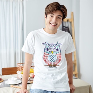 เสื้อยืด Tshirt แขนสั้น ปัก ลายนกฮูก ผ้านิ่ม COTTON 100%