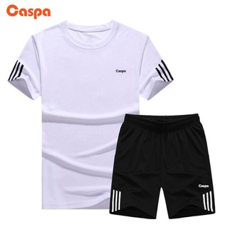 สินค้า Caspa ชุดออกกำลังกาย เซ็ตเสื้อ กีฬาผู้ชาย มาพร้อมเสื้อ กางเกงขาสั้นแขนสั้นผ้า ระบายอากาศชุดสองชิ้น ราคาถูก