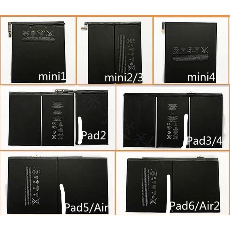 แบต ,battery for Pad Air1，Air2，pro9.7，10.5,10.2,Gen5,Gen6,Gen7,8,mini4 ...