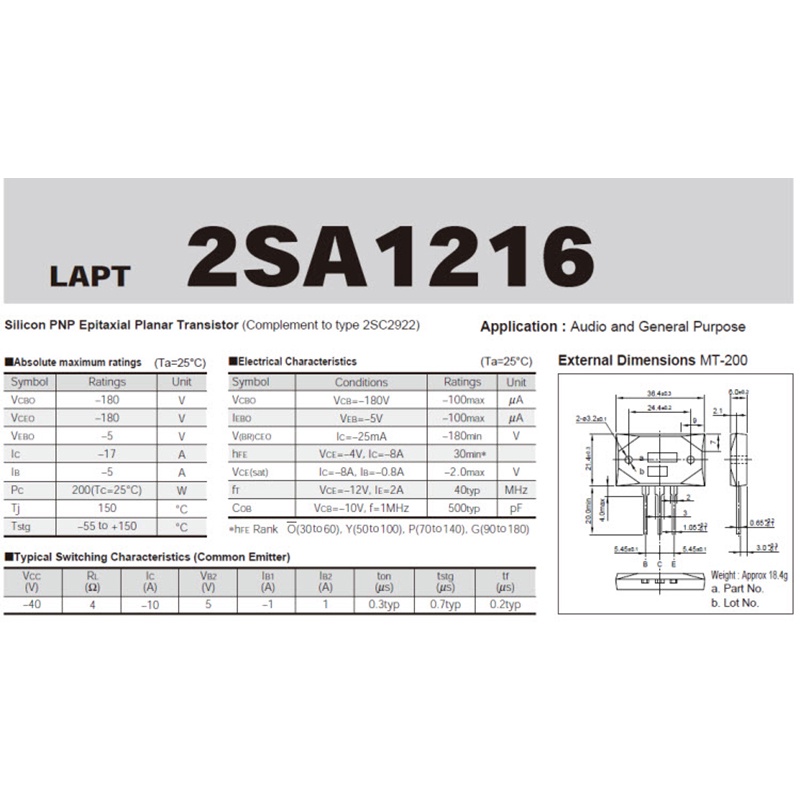 ทรานซิสเตอร์-sanken-2sc2922-2sa1216-mt-200-1-คู่