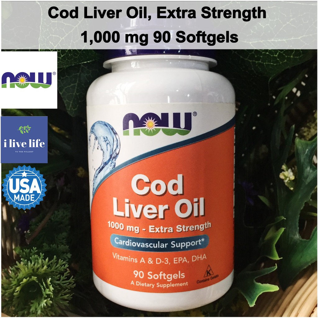 น้ำมันตับปลา Cod Liver Oil, Extra Strength 1,000 mg 90 Softgels - Now ...
