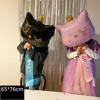 ใหม่ ลูกโป่งฟอยล์อลูมิเนียม รูปมงกุฎ หัวแมว สีดํา สีชมพู สําหรับตกแต่งปาร์ตี้วันเกิด วันวาเลนไทน์ งานแต่งงาน