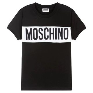 พร้อมส่ง MOSCHINO เสื้อยืดลําลอง แขนสั้น คอกลม พิมพ์ลายโลโก้ตัวอักษร สีพื้น