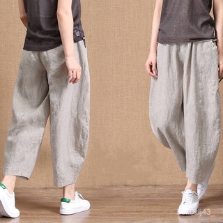 【Rร้านแฟชั่น】S-5XL กางเกงขาบานยาว มีเชือกผูก  กางเกงผ้าฝ้าย ลินิน  กางเกงขายาววินเทจ Oversizeใหม่