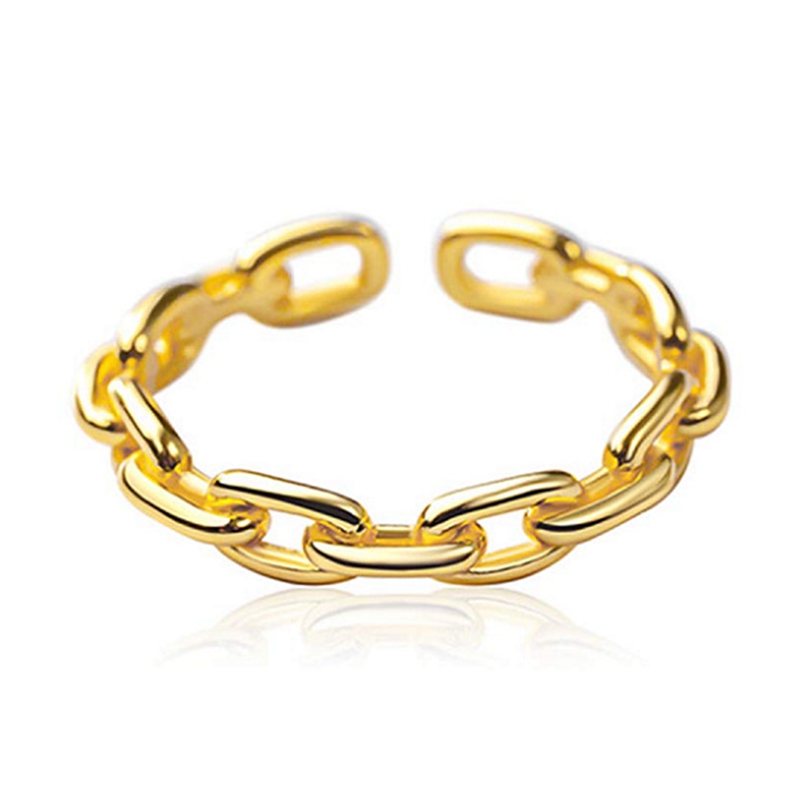 เครื่องประดับแหวนแฟชั่นผู้หญิงแหวนโซ่สีทองปรับได้เรขาคณิต