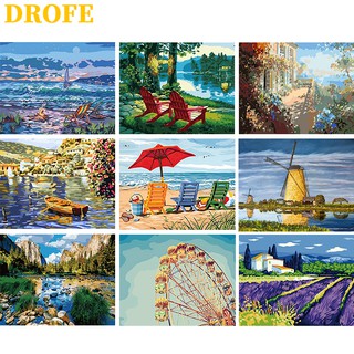 DROFE ภาพวาดระบายสีตามตัวเลข DIY ลายทิวทัศน์ที่สวยงาม สำหรับตกแต่งบ้าน ขนาด 50X40 ซม.