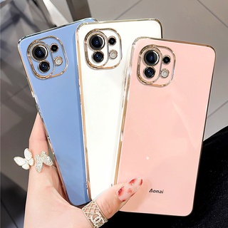 2021 New เคส Casing Xiaomi Mi 11 Lite Mi 11 Mi 10T Pro เคสโทรศัพท Straight Edge Electroplating Phone Case Ultra-thin Silicone Protective Case Soft Cover