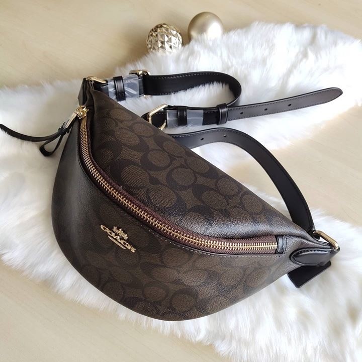 Coach F48740 Belt Bag in Signature Canvas Brown Black Shopee
