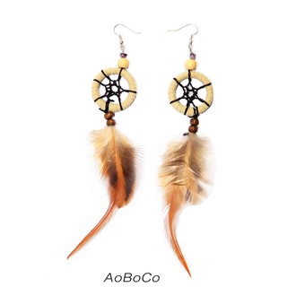 ต่างหู ตาข่ายดักฝัน ดรีมแคชเชอร์ Dreamcatcher ขนนก เชือกหนัง แฮนด์เมด โบโฮ โบฮีเมียน