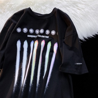 ผลิตภัณฑ์ใหม่👕พร้อมส่ง เสื้อยืดแขนสั้น ผ้าฝ้ายแท้ ทรงหลวม ลายเปลวไฟ สไตล์ฮิปฮอป สตรีท ยุโรป อเมริกัน สําหรับผู้หญิง