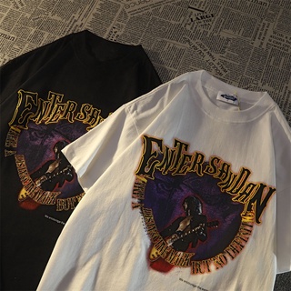 2022 เสื้อยืดแขนสั้นทรงหลวมใหม่     406# การพิมพ์มือกีตาร์ Dark Soul   เสื้อยืดเก๋ๆ ใส่ได้ทั้งชายและหญิง