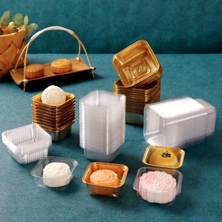 กล่องพลาสติก ทรงสี่เหลี่ยม ขนาด 50 กรัม 80 กรัม 100 กรัม สําหรับใส่ขนมไหว้พระจันทร์ เค้ก ขนมหวาน 100 ชุด