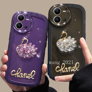 2022 Hot Selling Phone Case VIVO V25 5G เคส Elegant Luxurious Rhinestone Swan Pearl Lanyard Casing Lens Protection Solid Color Transparent Soft Cover เคสโทรศัพท์