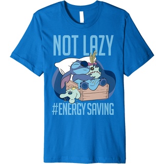 เสื้อยืดสีดำอินเทรนด์เสื้อยืดแขนสั้นลําลอง คอกลม พิมพ์ลาย Disney Lilo &amp; Stitch Not Lazy Energy Saving พรีเมี่ยม แฟชั่นสํ