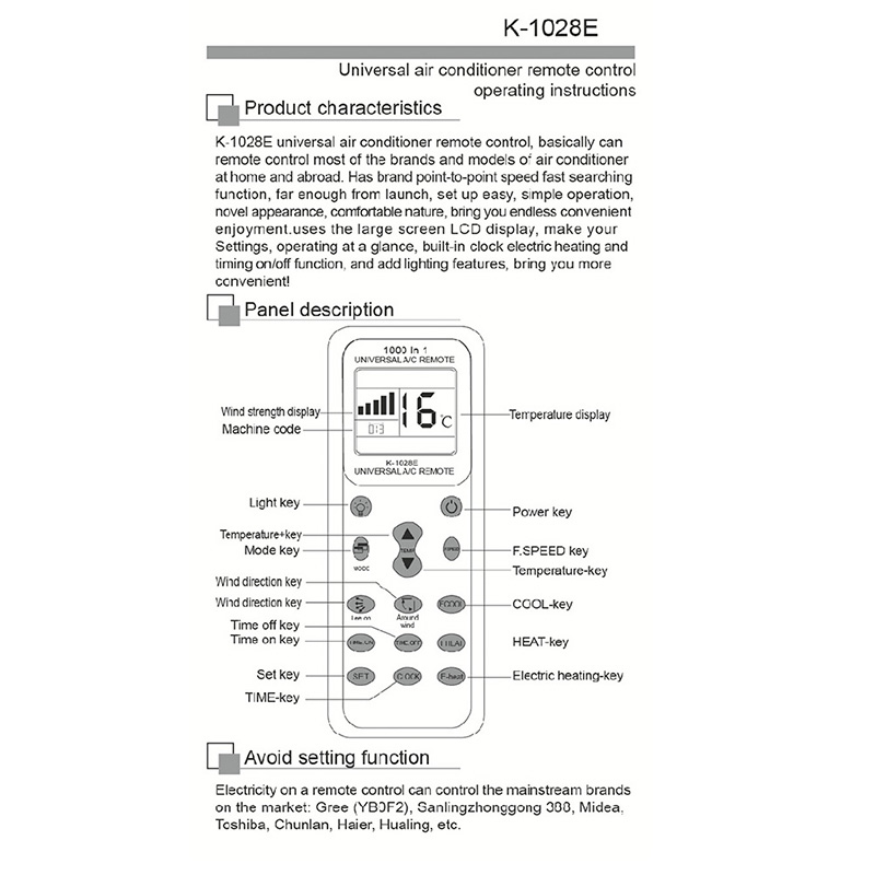 attractivefinewell-0520-k-1028e-ac-รีโมทควบคุมแอร์ดิจิตอลหน้าจอ-lcd-ไร้สายสําหรับแอร์คอนดิชั่นเนอร์