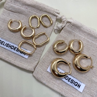 ต่างหูห่วงสไตล์เกาหลี Basic hoop 18K gold plated All nickel free