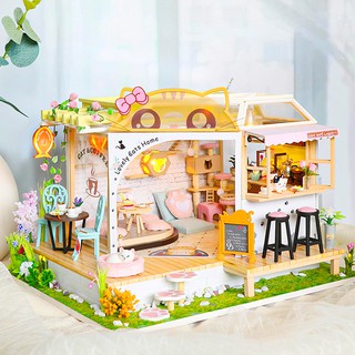 (พร้อมส่ง) Cutebee DIY บ้านตุ๊กตาแมว กาแฟ บ้านตุ๊กตา M2111